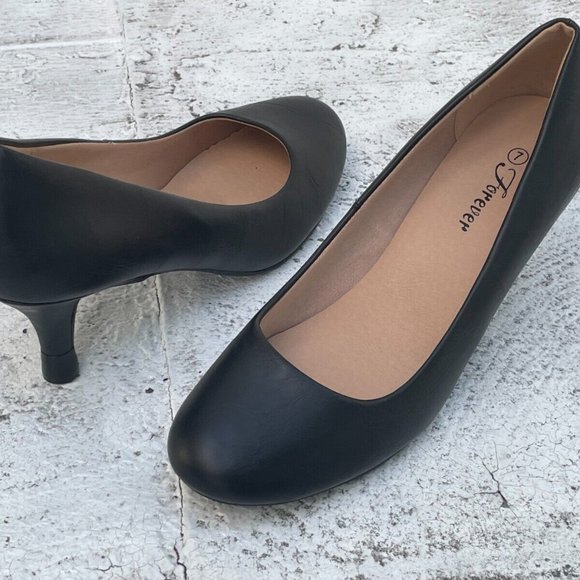 Forever21 Women Pump Heel Sandal Black Faux Vegan Leather Shoes Size 7 - Picture 1 of 11